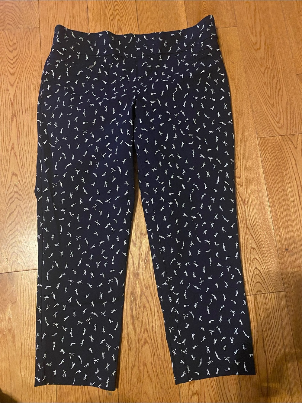 Maurices Navy Cropped Ponte Pants with Tiny White Bird Print